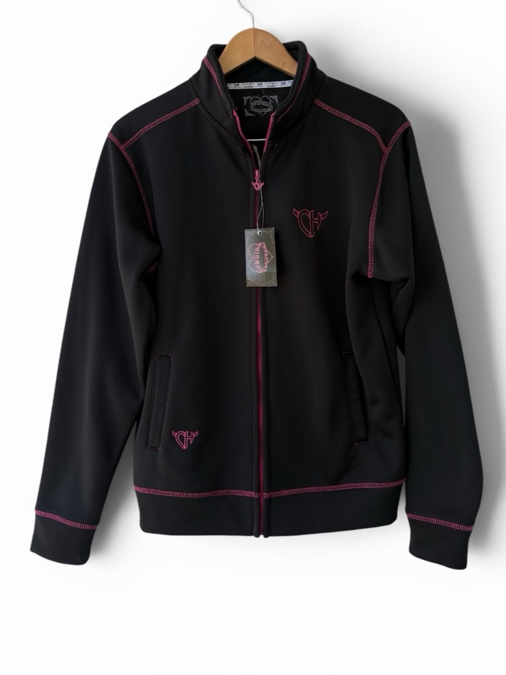 Cowgirl Hardware Black Full Zip Jacket Western Cowgirl Track Jacket Medium NWT